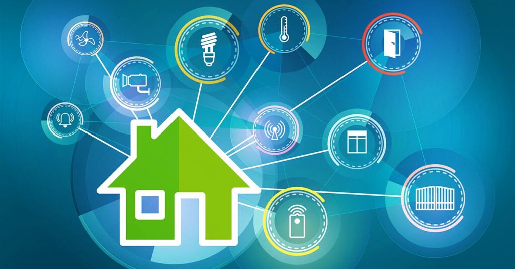 Haus-Symbol vernetzt mit digitalen Symbolen | PropTechs