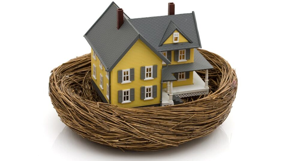 Vogelnest mit einem Haus darin | Immobilie in der Scheidung