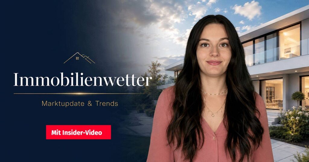 Immobilienwetter – aktuelle Marktupdates und Trends zum Immobilienmarkt mit Immobilienexpertin vor moderner Wohnimmobilie.